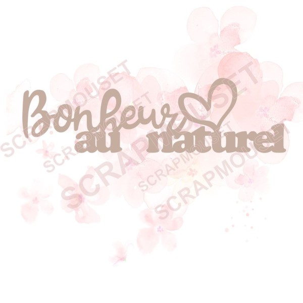 Mot Bonheur au naturel en carton bois pour toute activité de scrapbooking ou de loisirs créatifs