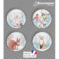 Lot de 4 badges 25mm à dos plat collection Winter Time Série 2 SCRAPMOUSET