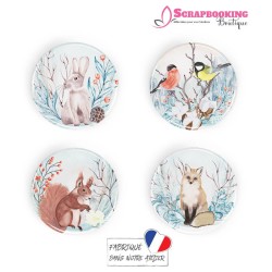 Lot de 4 badges 25mm à dos plat collection Winter Time Série 2 SCRAPMOUSET