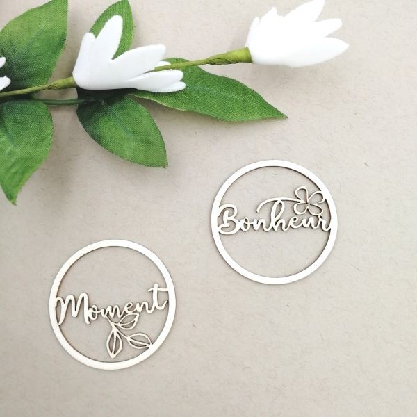 Ensemble de 6 bulles avec texte en carton bois SCRAPMOUSET