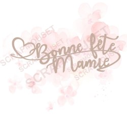 Mot Bonne fête mamie arabesque avec petite cœur en carton bois SCRAPMOUSET