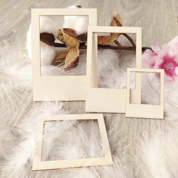 Lot 4 cadres polaroïd modèle allongé en carton bois SCRAPMOUSET