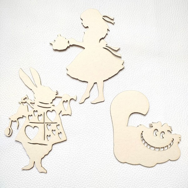 Lot de 3 silhouettes thème Alice au pays des merveilles en carton bois SCRAPMOUSET