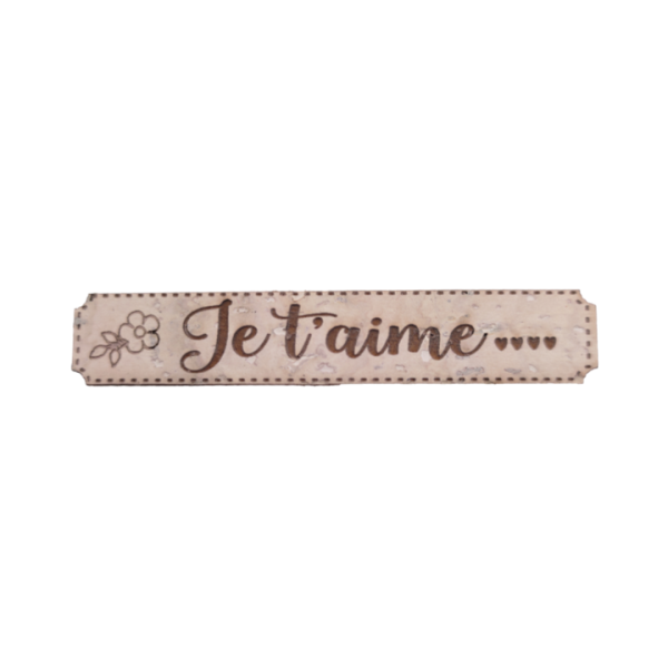 Etiquette en liège Je t'aime avec un motif floral couleur beige clair SCRAPMOUSET