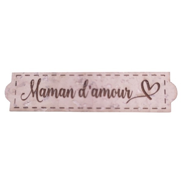 Étiquette en liège Maman d'amour avec un motif cœur couleur beige clair SCRAPMOUSET