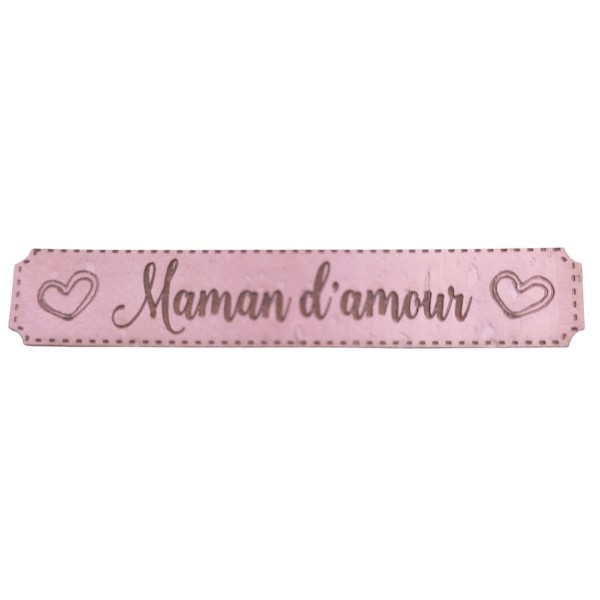 Étiquette en liège Maman d'amour avec deux motifs cœur couleur rose pastel SCRAPMOUSET