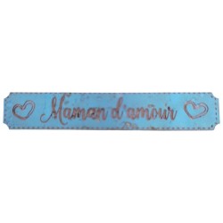 Étiquette en liège Maman d'amour avec deux motifs cœur couleur bleu océan SCRAPMOUSET
