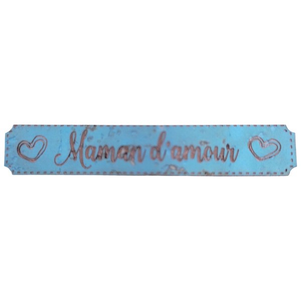 Étiquette en liège Maman d'amour avec deux motifs cœur couleur bleu océan SCRAPMOUSET