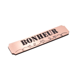 Etiquette avec le mot bonheur en Acrylique de couleur rose gold