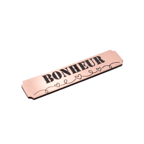 Etiquette avec le mot bonheur en Acrylique de couleur rose gold