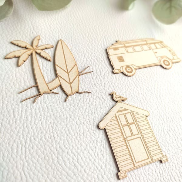 Trio embellissements Escapade estivale en carton bois SCRAPMOUSET