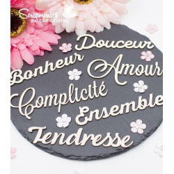 Embellissements en carton bois "Méli-mélo de petits mots" de Scrapmouset