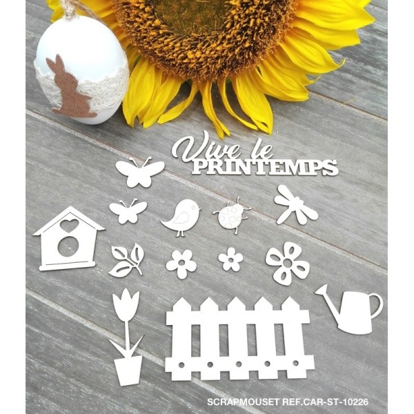 Embellissements en carton bois "Vive le Printemps"