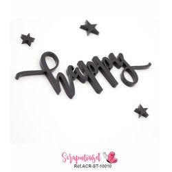 Mot "happy" en Acrylique - couleur noire