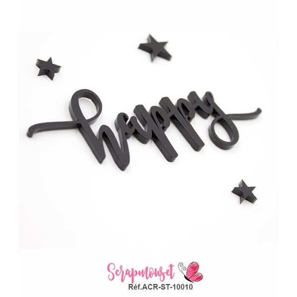 Mot "happy" en Acrylique - couleur noire