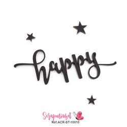 Mot "happy" en Acrylique - couleur noire