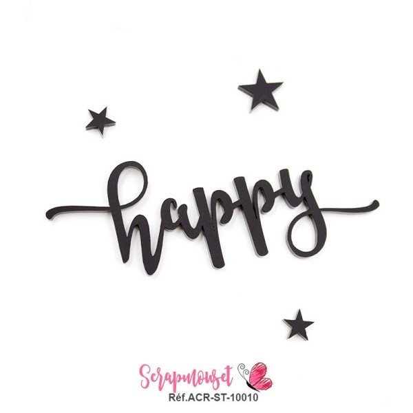 Mot "happy" en Acrylique - couleur noire