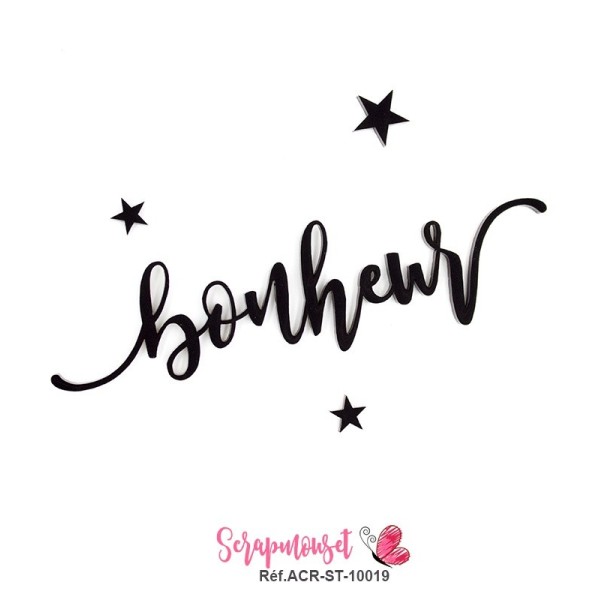 Mot "bonheur" en Acrylique - couleur noire