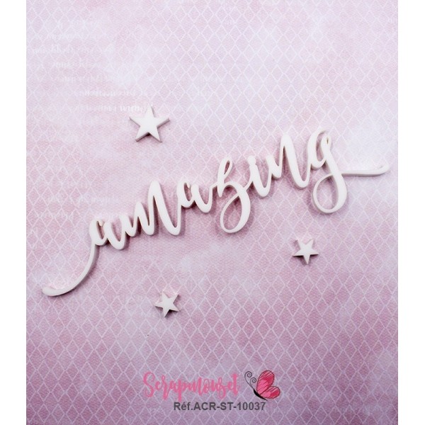 Mot "amazing" en Acrylique Blanc 12,9 x 3,1 cm - Scrapmouset