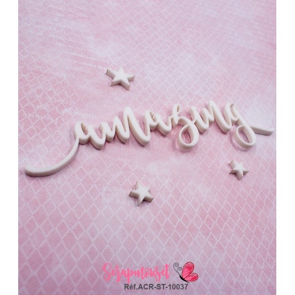 Mot "amazing" en Acrylique Blanc 12,9 x 3,1 cm - Scrapmouset