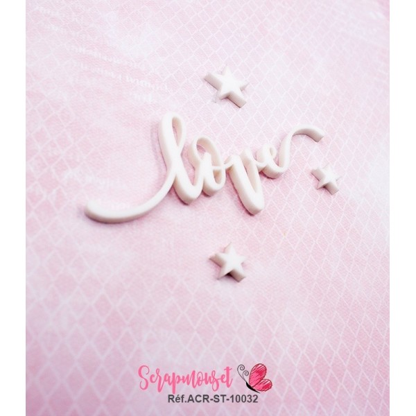 Mot "love" en Acrylique Blanc 8 x 3 cm - Scrapmouset