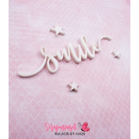 Mot "smile" en Acrylique Blanc 9.7 x 3,3 cm - Scrapmouset