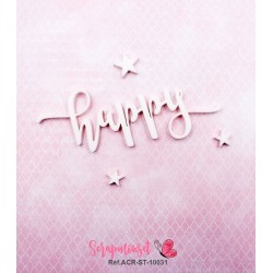 Mot "happy" en Acrylique Blanc 9,6 x 4,1 cm - Scrapmouset