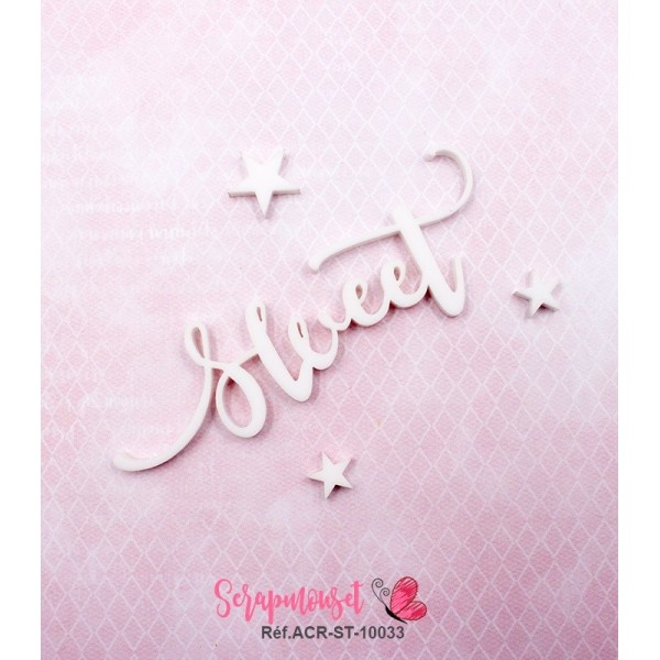Mot "sweet" en Acrylique Blanc 8,6 x 3,6 cm - Scrapmouset