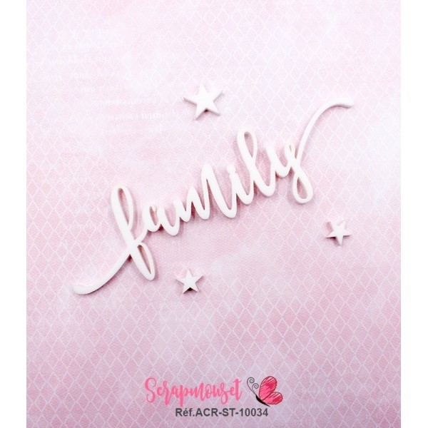 Mot "family" en Acrylique Blanc 11,7 x 3,5 cm - Scrapmouset