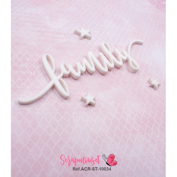 Mot "family" en Acrylique Blanc 11,7 x 3,5 cm - Scrapmouset