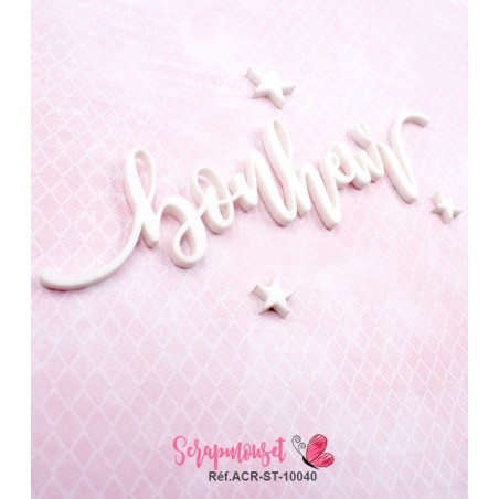 Mot "bonheur" en Acrylique Blanc 12,7 x 3,4 cm - Scrapmouset