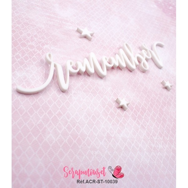 Mot "remember" en Acrylique Blanc 14,7 x 3 cm - Scrapmouset