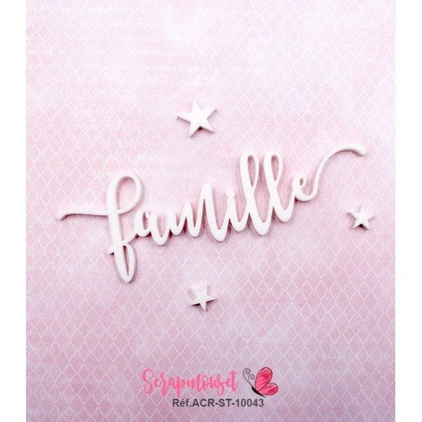 Mot "famille" en Acrylique Blanc 11 x 3,7 cm - Scrapmouset