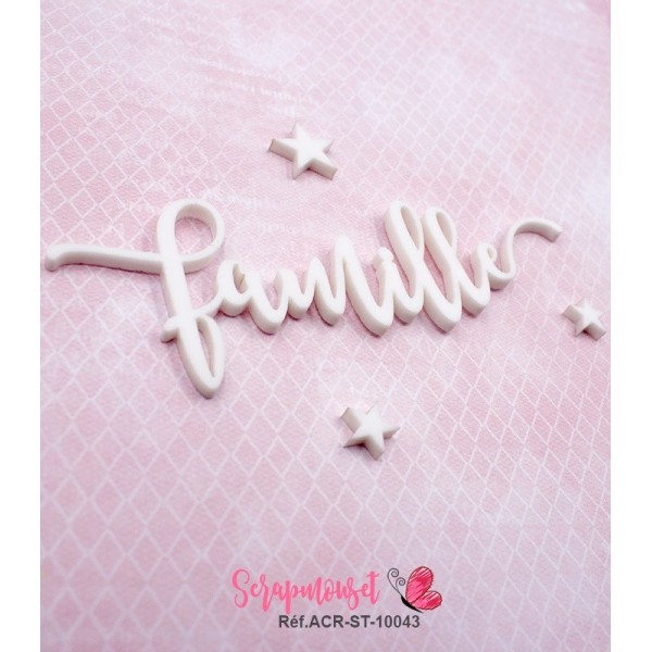 Mot "famille" en Acrylique Blanc 11 x 3,7 cm - Scrapmouset