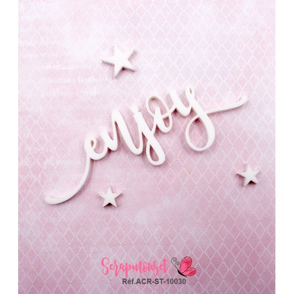 Mot "enjoy" en Acrylique Blanc 8,9 x 3,1 cm - Scrapmouset