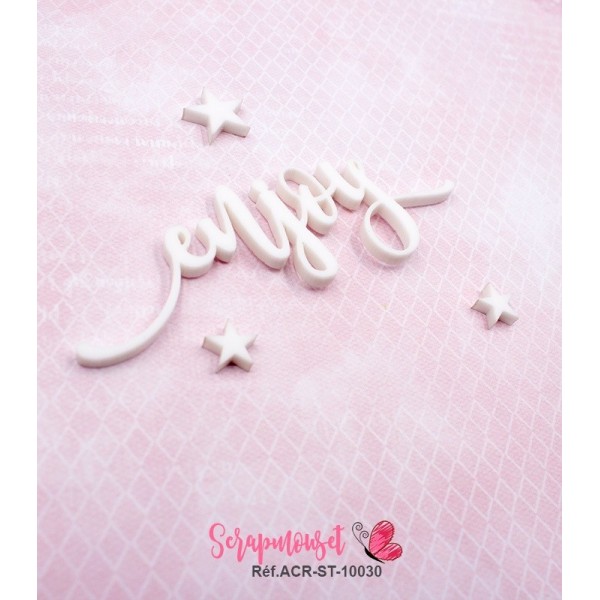 Mot "enjoy" en Acrylique Blanc 8,9 x 3,1 cm - Scrapmouset