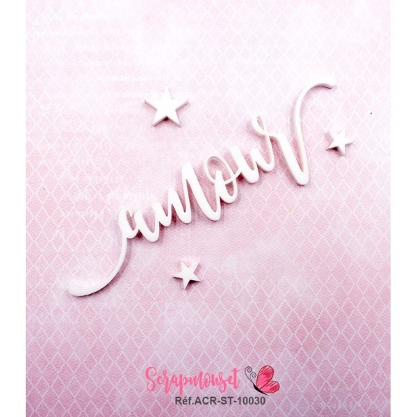 Mot "amour" en Acrylique Blanc 10,7 x 2,7 cm - Scrapmouset