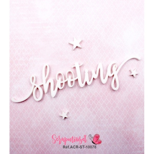 Mot "shooting" en Acrylique Blanc 13,2 x 3,8 cm - Scrapmouset