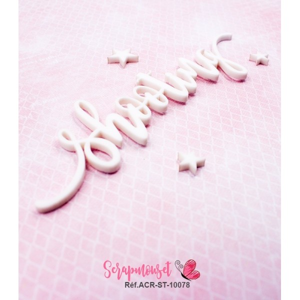 Mot "shooting" en Acrylique Blanc 13,2 x 3,8 cm - Scrapmouset