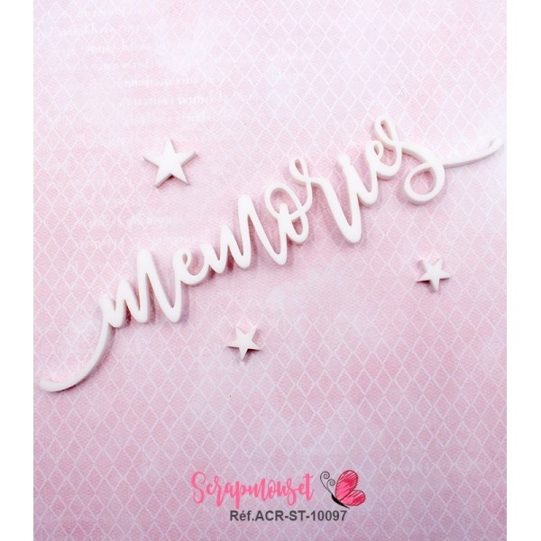 Mot "memories" en Acrylique Blanc 13,8 x 2,8 cm - Scrapmouset