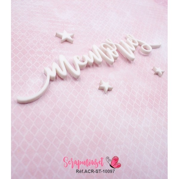 Mot "memories" en Acrylique Blanc 13,8 x 2,8 cm - Scrapmouset