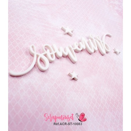 Mot "souvenirs" en Acrylique Blanc 13,8 x 2,8 cm - Scrapmouset