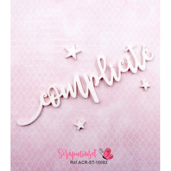 Mot "complicité" en Acrylique Blanc 12,3 x 3,4 cm - Scrapmouset