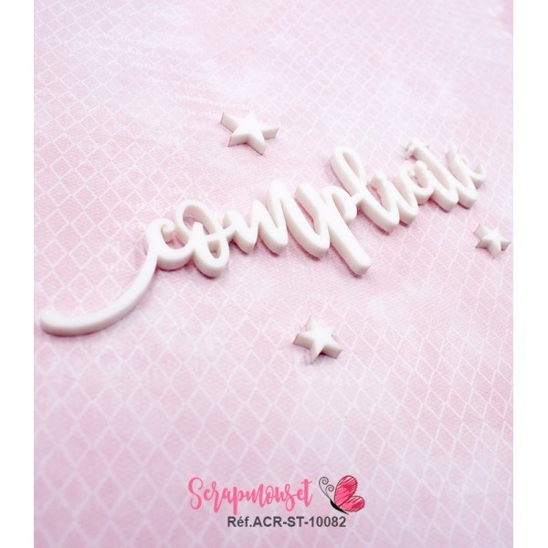 Mot "complicité" en Acrylique Blanc 12,3 x 3,4 cm - Scrapmouset