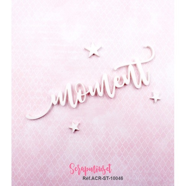 Mot "moment" en Acrylique Blanc 11,4 x 3,4 cm - Scrapmouset