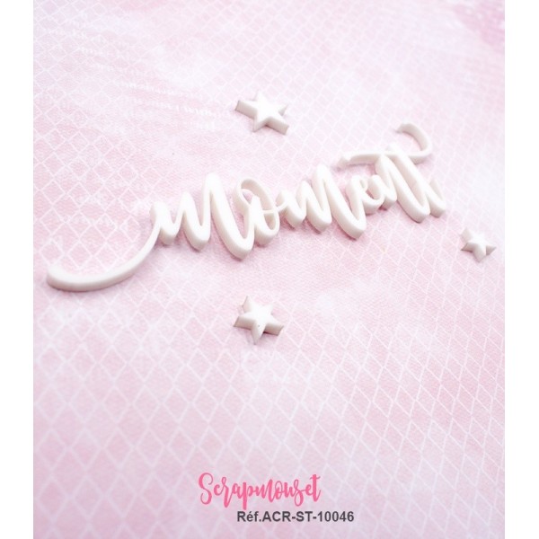 Mot "moment" en Acrylique Blanc 11,4 x 3,4 cm - Scrapmouset