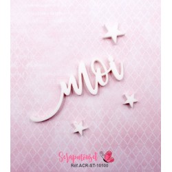 Mot "moi" en Acrylique Blanc 6,2 x 2,3 cm - Scrapmouset