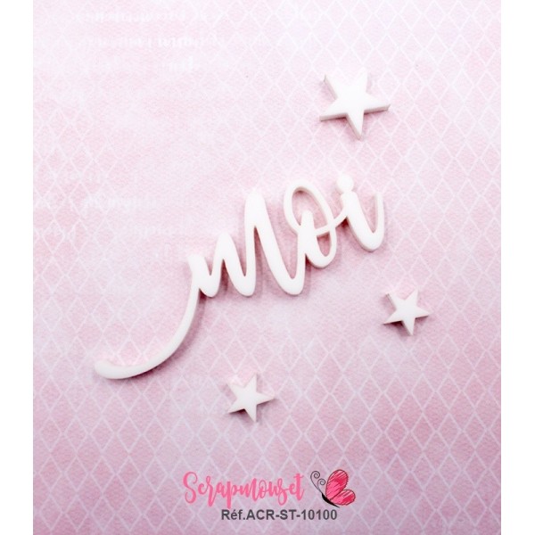Mot "moi" en Acrylique Blanc 6,2 x 2,3 cm - Scrapmouset