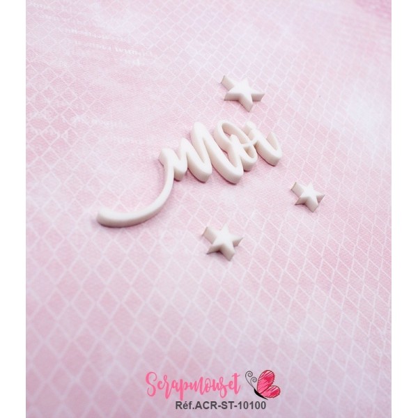 Mot "moi" en Acrylique Blanc 6,2 x 2,3 cm - Scrapmouset