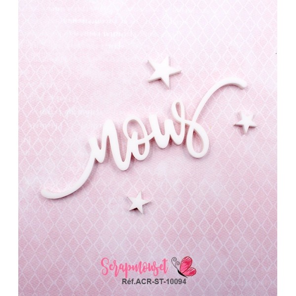 Mot "nous" en Acrylique Blanc 9 x 2,7 cm - Scrapmouset